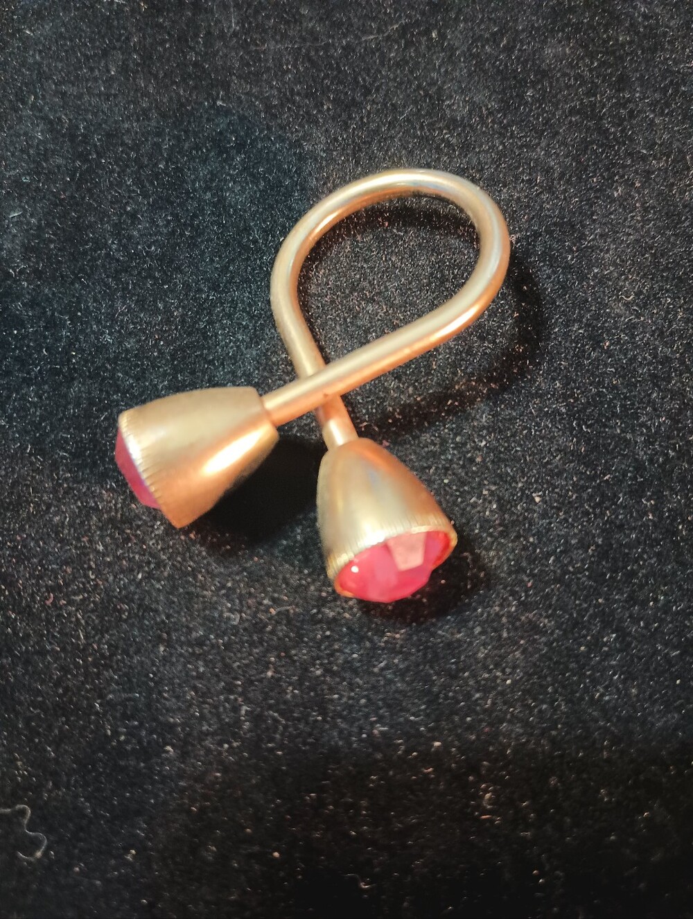 Vintage Key Ring. Gold Tone With Pink Stones